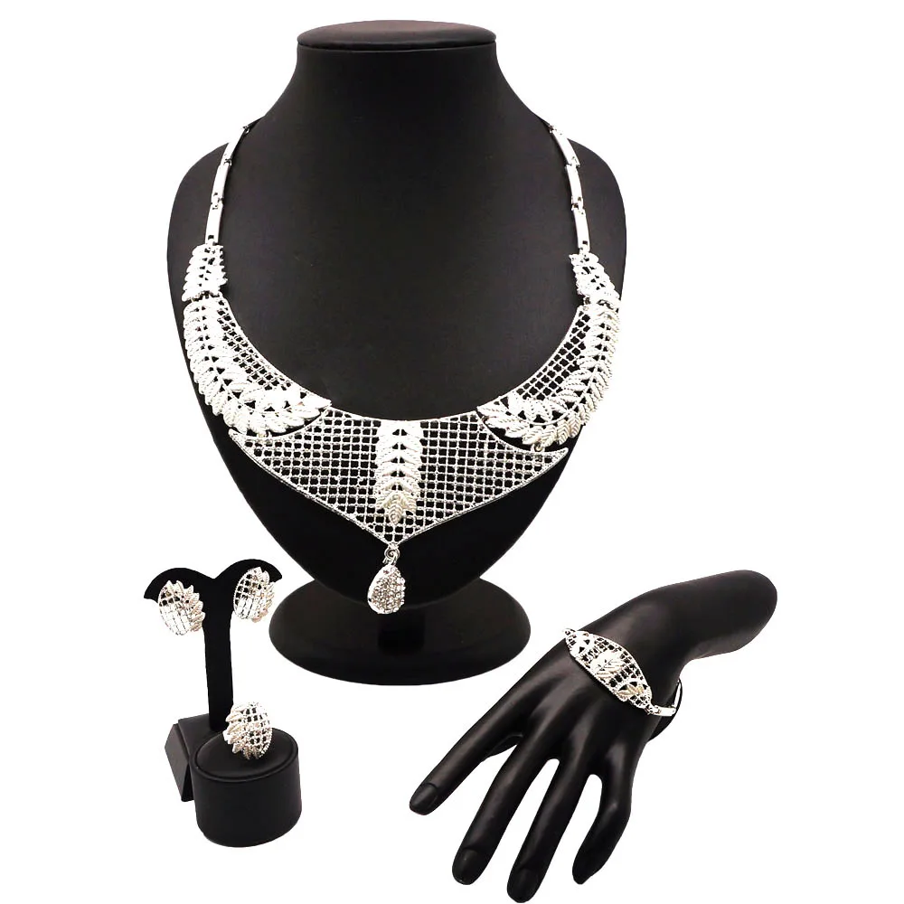 

shining mirafeel New Fashion necklace earring bangle set african style women jewelry set silver jewelry set CJ947