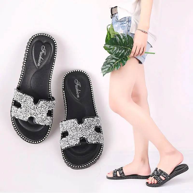 

2020 New arrival women slippers flat rubber slippers for women ladies slippers and sandals for sale, Silver