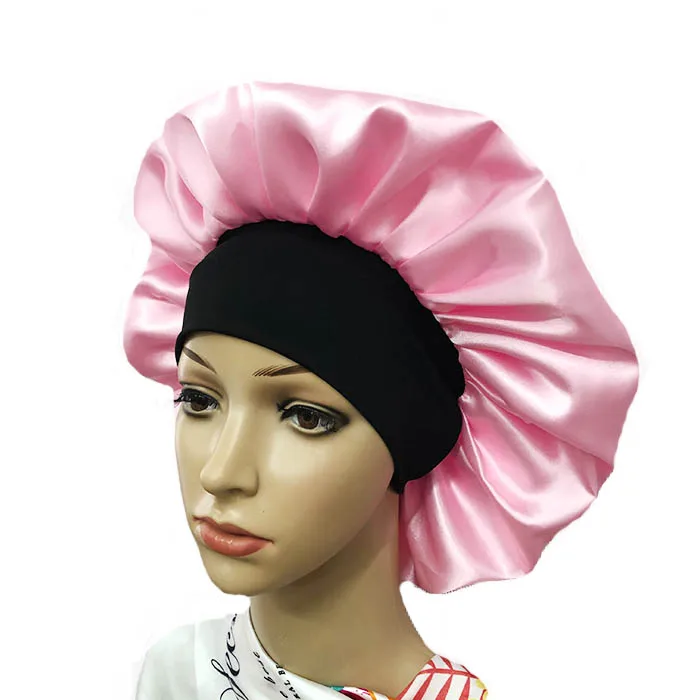 

Curly Hair Night Sleep Hat with Wide Stretch Band Satin Bonnets Silk Hat