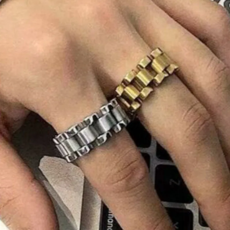 Ins Hot High End 18K Gold Plated Gold & Silver Band Rings Stainless Steel Rings for Women