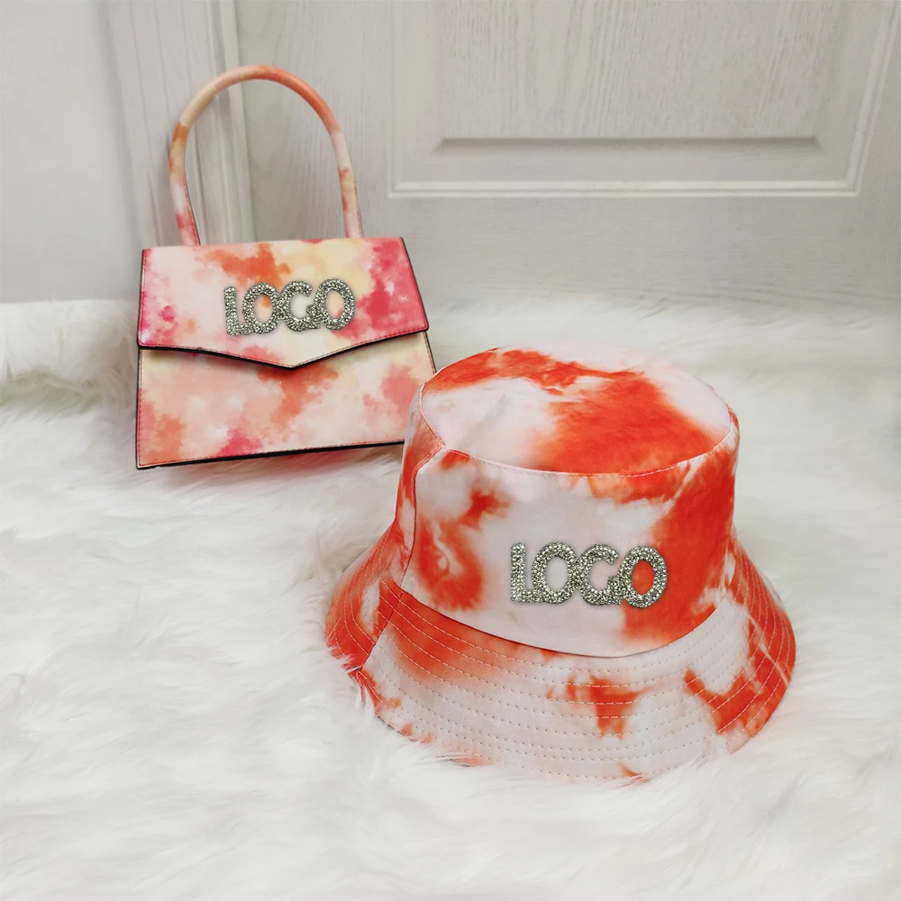 

2021 Luxury Custom Logo Designer Ladies Menssenger Bag Trendy Fashion Tie Dye Crossbody Bucket Hat and Purse Set Wholesale, Yellow, red, green, black, pink