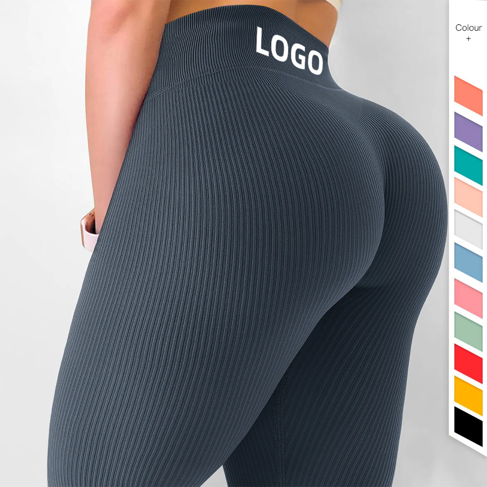 

2021 Custom Logo High Quality Sport Woman Clothes Women High Waist Ribbed Seamless Yoga Leggings