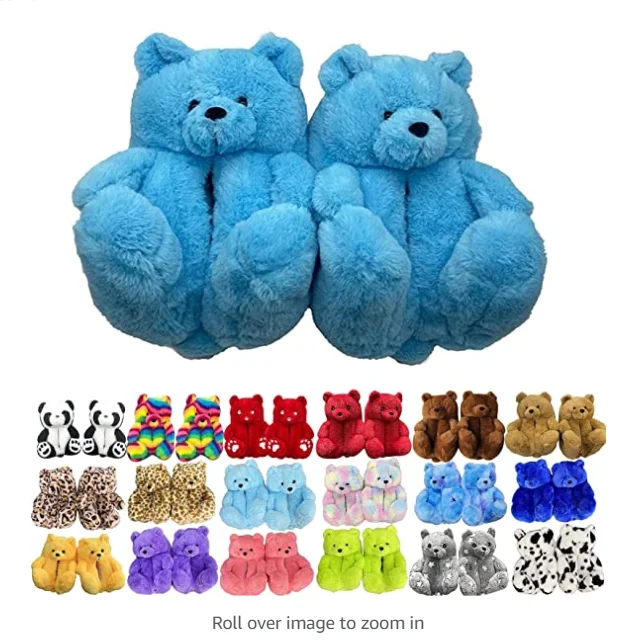 

2022 Fashion Trend indoor faux girls bear slippers custom winter fur teddy bear baby slippers for home house