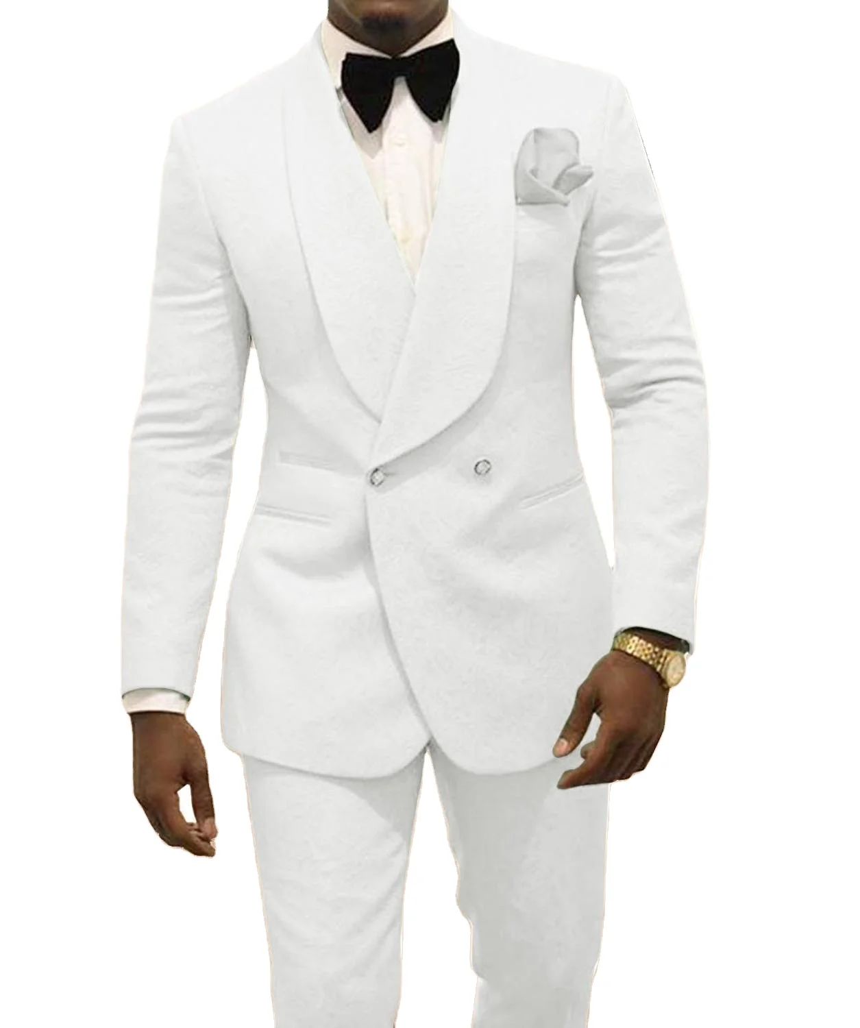 

Custom Made Groomsmen White Pattern Groom Tuxedos Shawl Lapel Men Suits 2 Pieces Wedding Best Man ( Jacket+Pants )