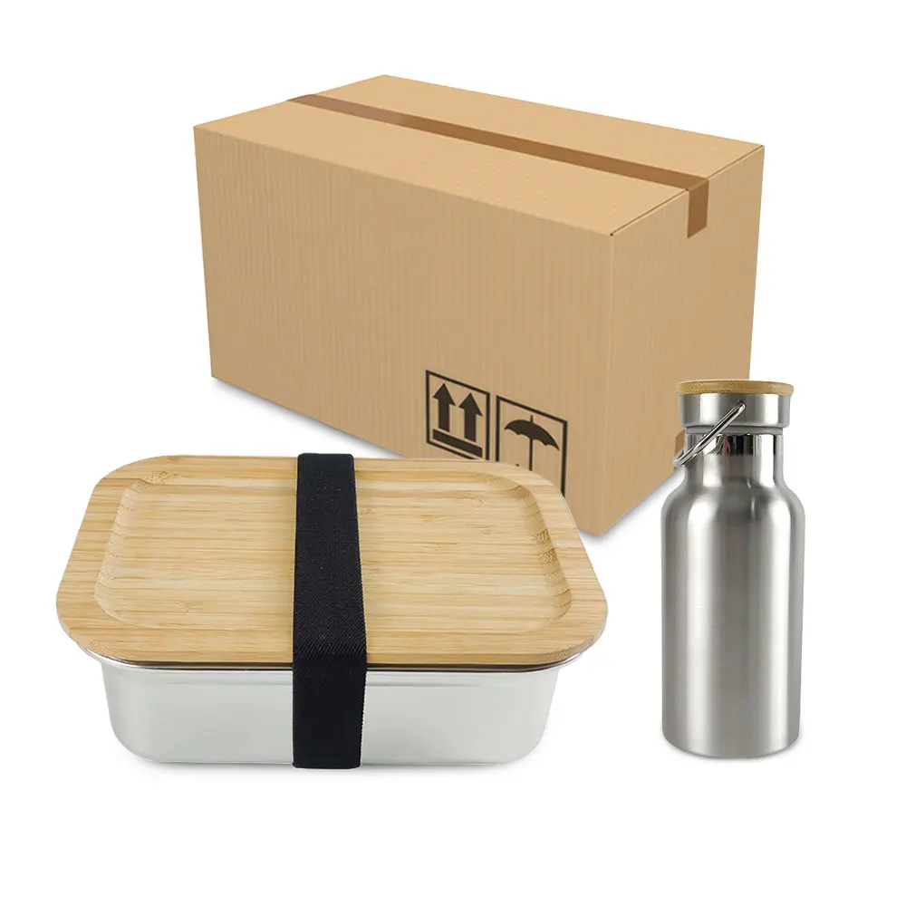 

IKITCHEN 2022 New Stainless Steel Lunch Box School Leakproof Bento Lunch Box Kids Water Bottle Set Metal Lunch Box Bamboo Lid, Silver