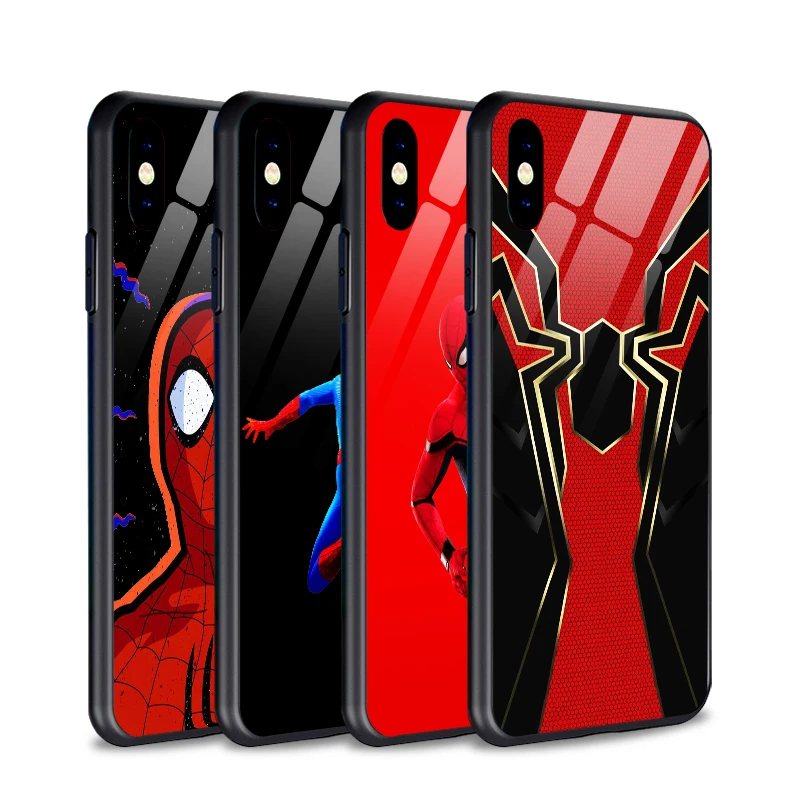 Custom Print Spider Man Glossy Toughened Glass Phone Case For Iphone 12