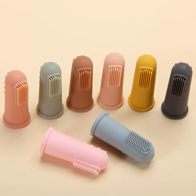 

China manufacturers silicone baby finger toothbrush with case baby finger tooth brush, Sage,muted,apricot,clay etc