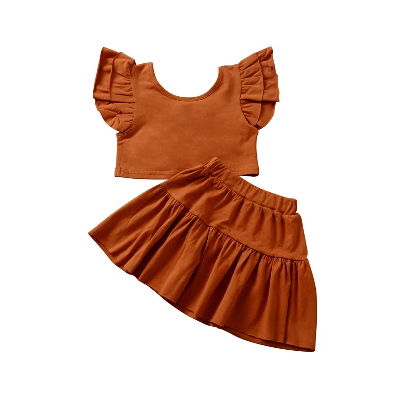 
New Design Summer Baby Girl Outfits Sleeveless T Shirt Ruffle Skirt 
