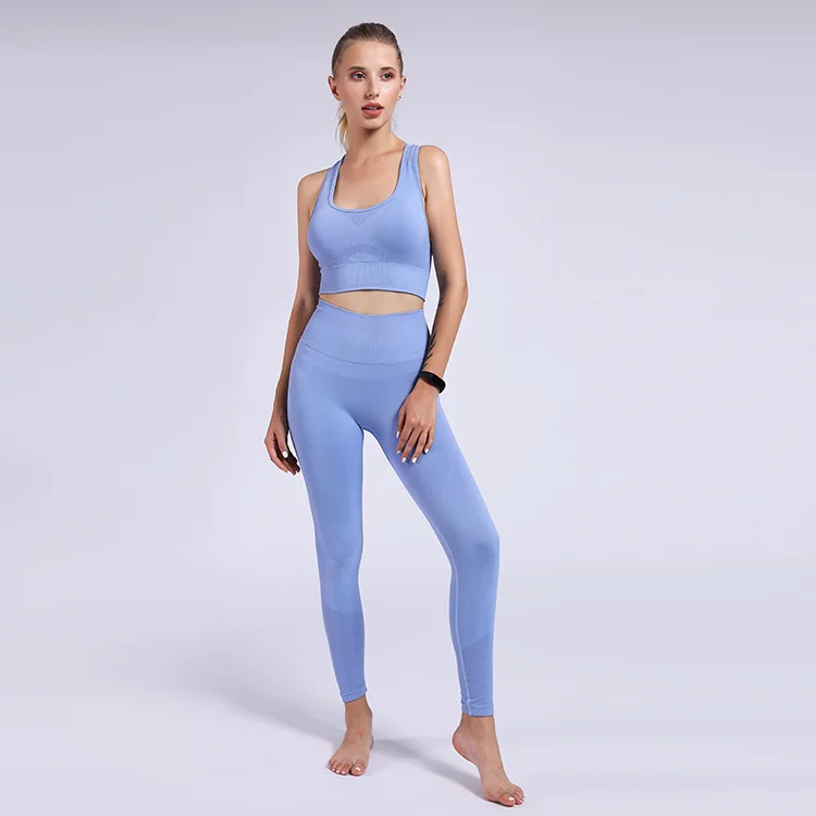 

Fashion Two-piece Outfit Seamless Pants Sports Fitness Hip Pants Leggings Yoga Set, Light blue, bright red, light green, yellow, gray