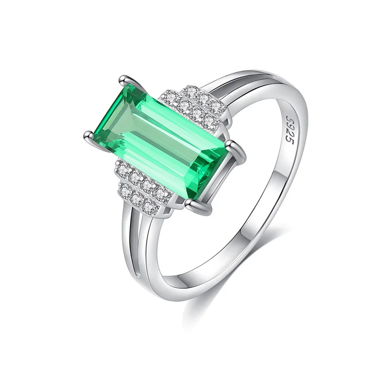 

S925 Sterling Silver Ring Women Fashion Inlaid Emerald Zircon Ring Simple Design Ladies Jewelry Mother's Day Gift