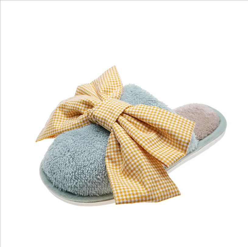 

Fall New 2021 Women Shoes Bedroom Furry Slippers Ladies Bow Plush Flat Shoes Fashion Fur Slippers, As pictures