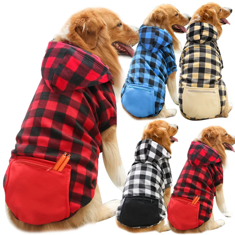 

Manufacturer Custom Design Plaid And Pure Color Dog Hoodies Clothes With Pocket For Small Medium Large Dog, Show as the picture