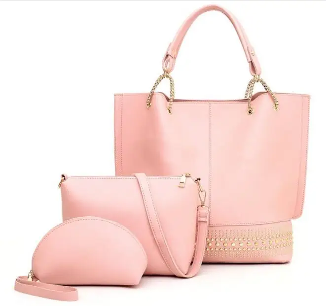 

Wholesale luxury fashion large capacity 3 pcs hand bag leather ladies purses and handbag set for women, Customizable