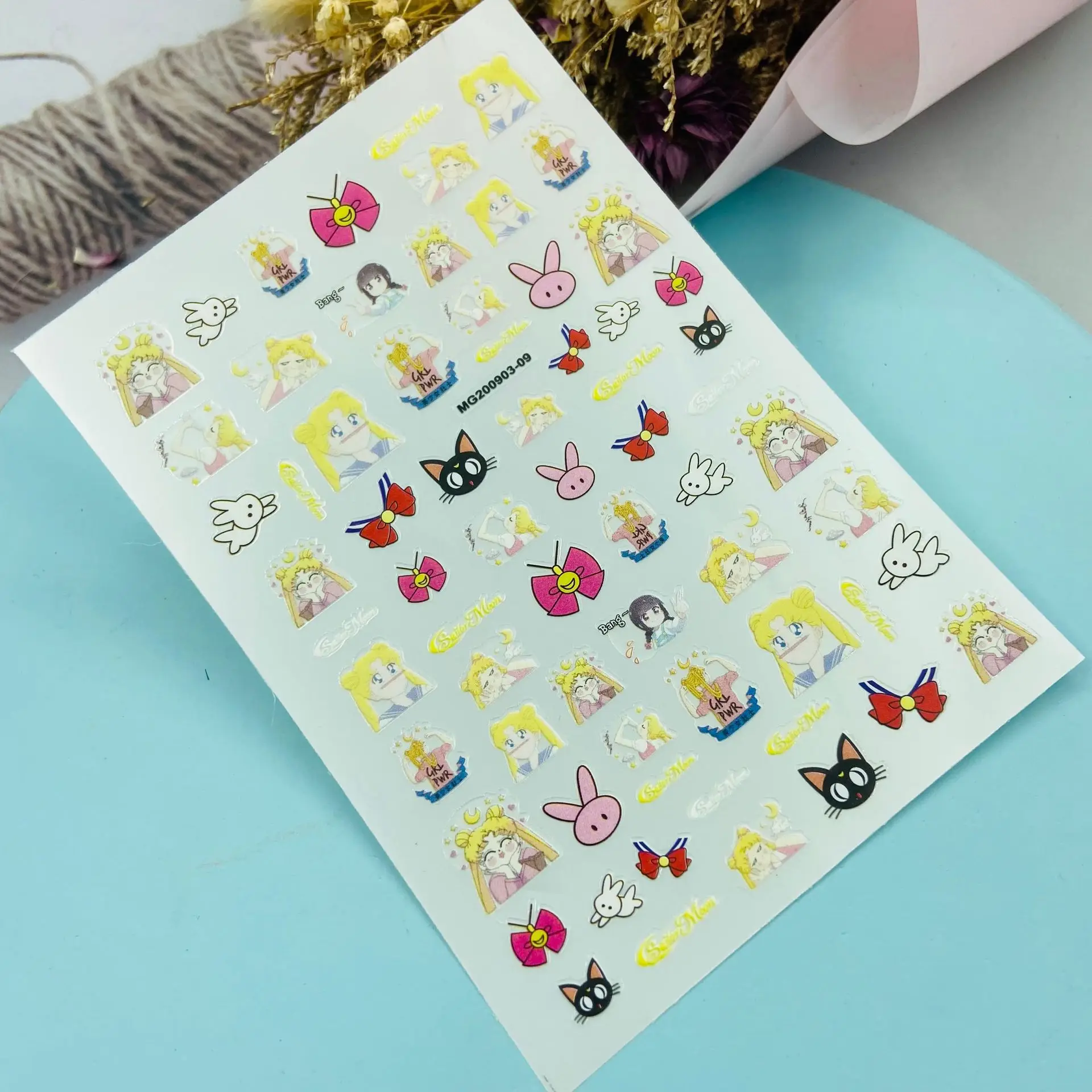 

DIY self-adhesive ultra thin back glue stickers 3D cartoon cute girls stickers nails holiday nail art sticker, As picture show