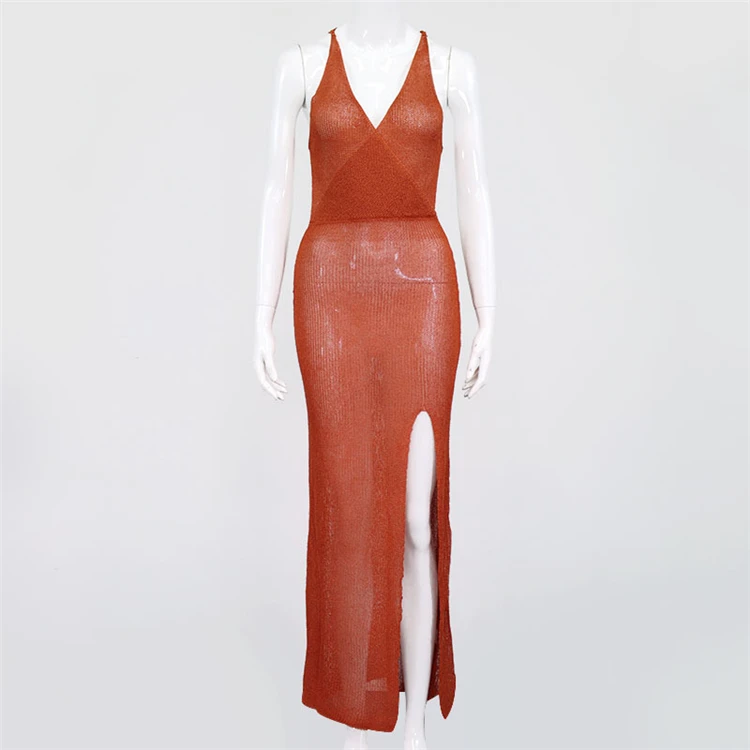 

New Fashion Beach Fashion V Neck Suspenders Skirt Backless Woman Clothing Solid Color Summer Sexy Long Dress 2021 D10010