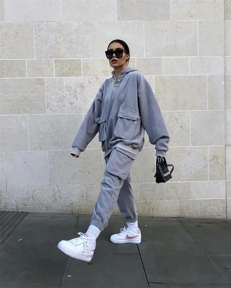 

New arrival Fall and Winter Women loose fit Corduroy joggers suits set
