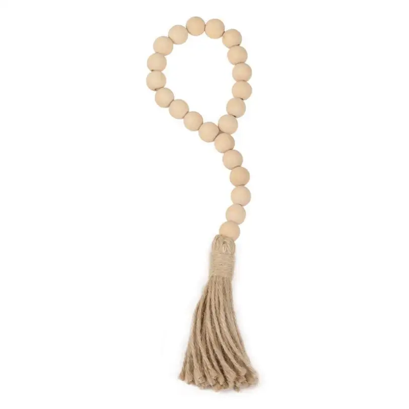 

Vintage Boho Decor Farmhouse Holiday Coastal Rustic Home Decor Shabby Chic Nordic Wood Bead Wreath Wood Bead Garland with Tassel