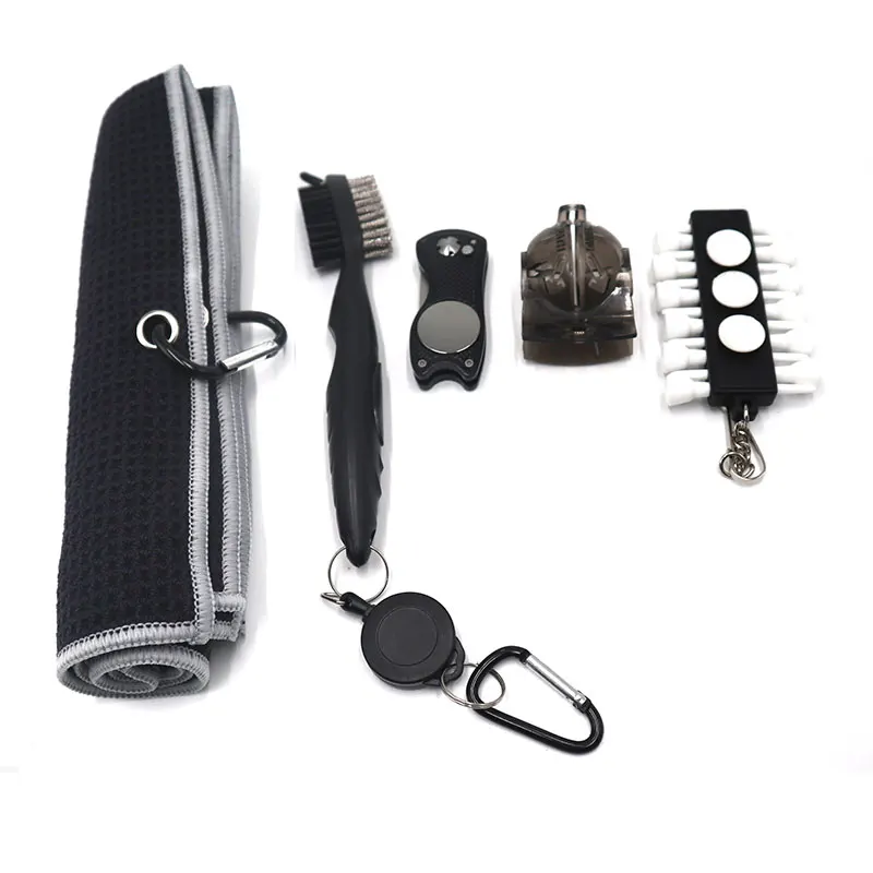 

Golf Accessory Combo Golf Brush+Divot Tool+Towel+Tee+Ball Liner Marker, Black/custom