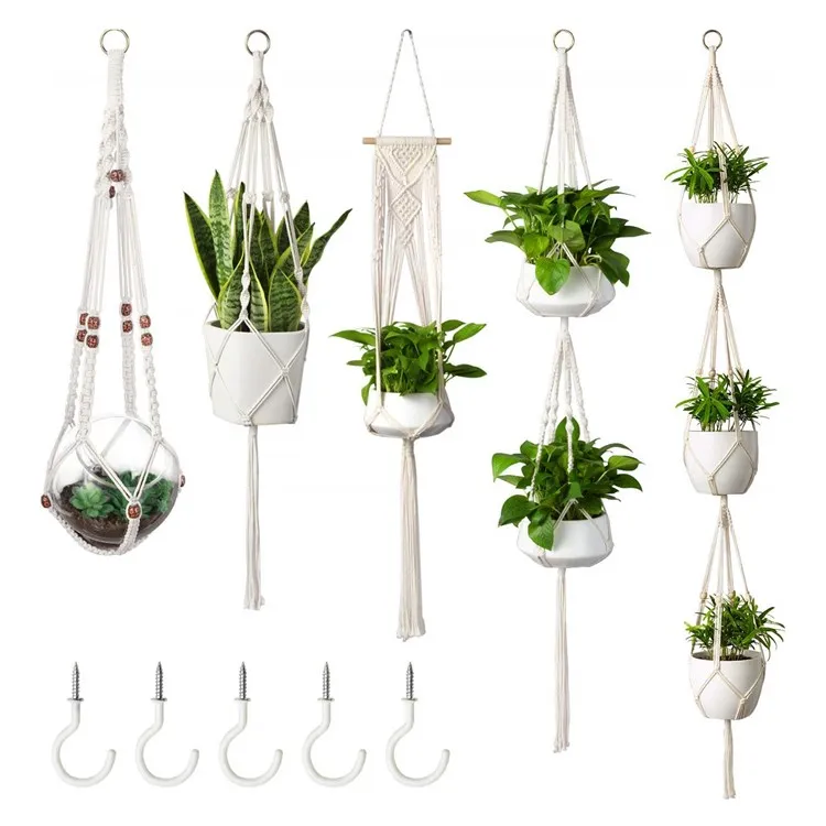 

5 Pack macrame plant hanger Stand Flower Pots Home Decor Handmade Cotton Rope Basket Macrame Plant Hangers