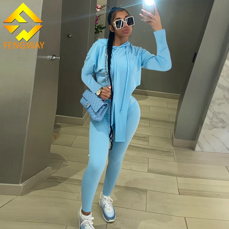 

Casual Solid Color Two Piece Hoodie Set Custom Logo Women Short Sleeve Fall Hoodie High Waist Bodycon Pants Activewear Set, Picture