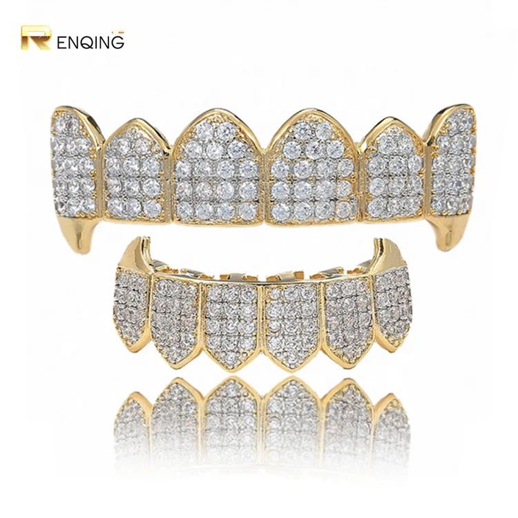 

New Arrival Hip hop jewelry top and bottom set 18k gold teeth grillz