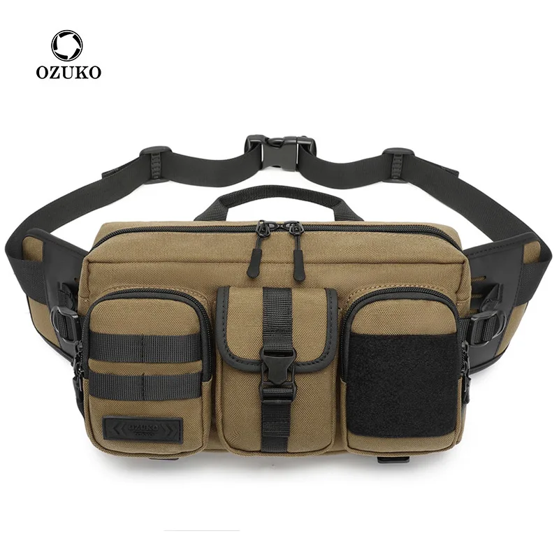 

Ozuko 9449 Luxury High Quality Designer Messenger Bag 2021 Tool Bag Belt Fanny Pack Purse Custom Sports Waist Bag for Men, Black/khaki