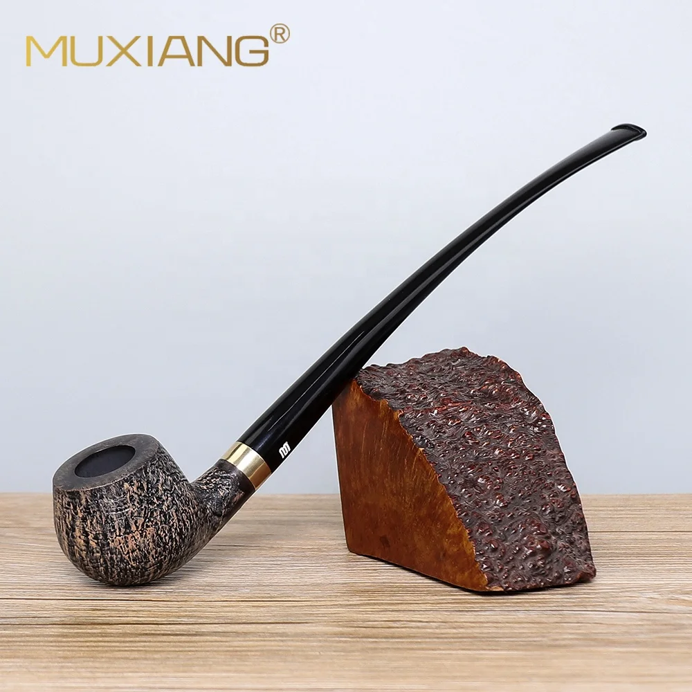 

Handmade Churchwarden Smoking Pipe Sandblasted Wooden Tobacco Pipe With 9mm Filter, Grey