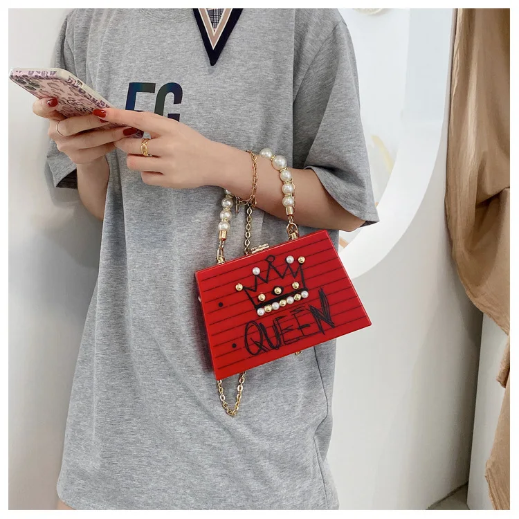 

New Arrivals Women Pearl Handle Crossbody Handbags Purse Bucket Bag Box Handbags