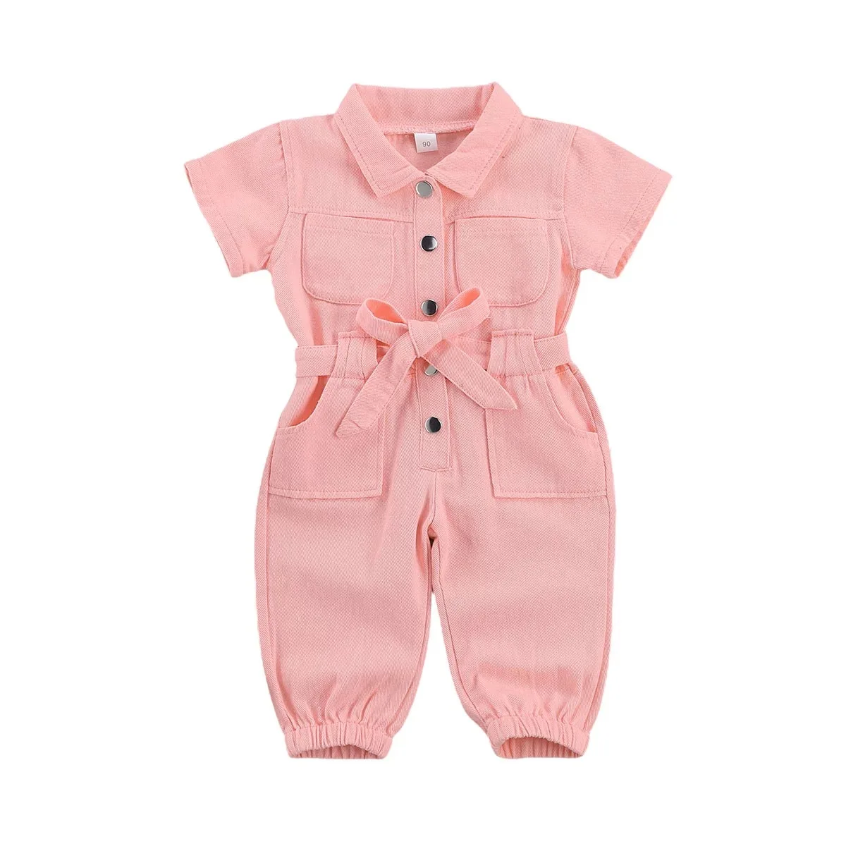 

European and American trendy new style girl pink lapel belt jumpsuit toddler girl clothing set 1-6 T, 1 color