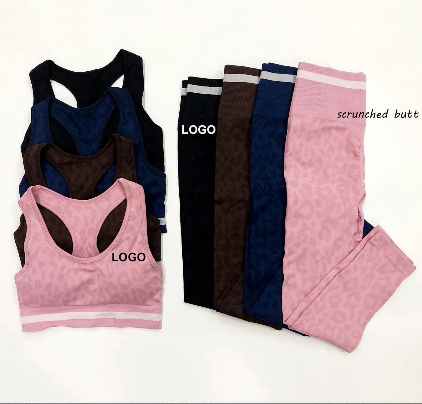 

Seamless Scrunch Butt Yoga Set Sport Wear Suit Leopard Print Fitness Clothing Yoga Women Seamless Activewear Sets For Women, As shown