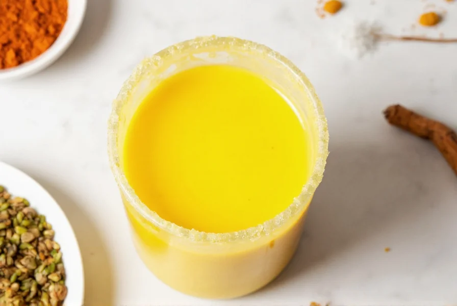 Step-by-step preparation of golden turmeric milk in a ceramic mug