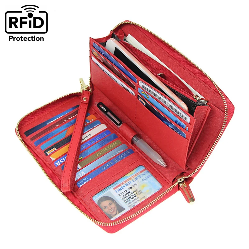 

Fashion Ladies Travel Purse Zip Around Clutch Wallet Custom Wristlet RFID Blocking Long PU Leather Women Wallet, Customized color