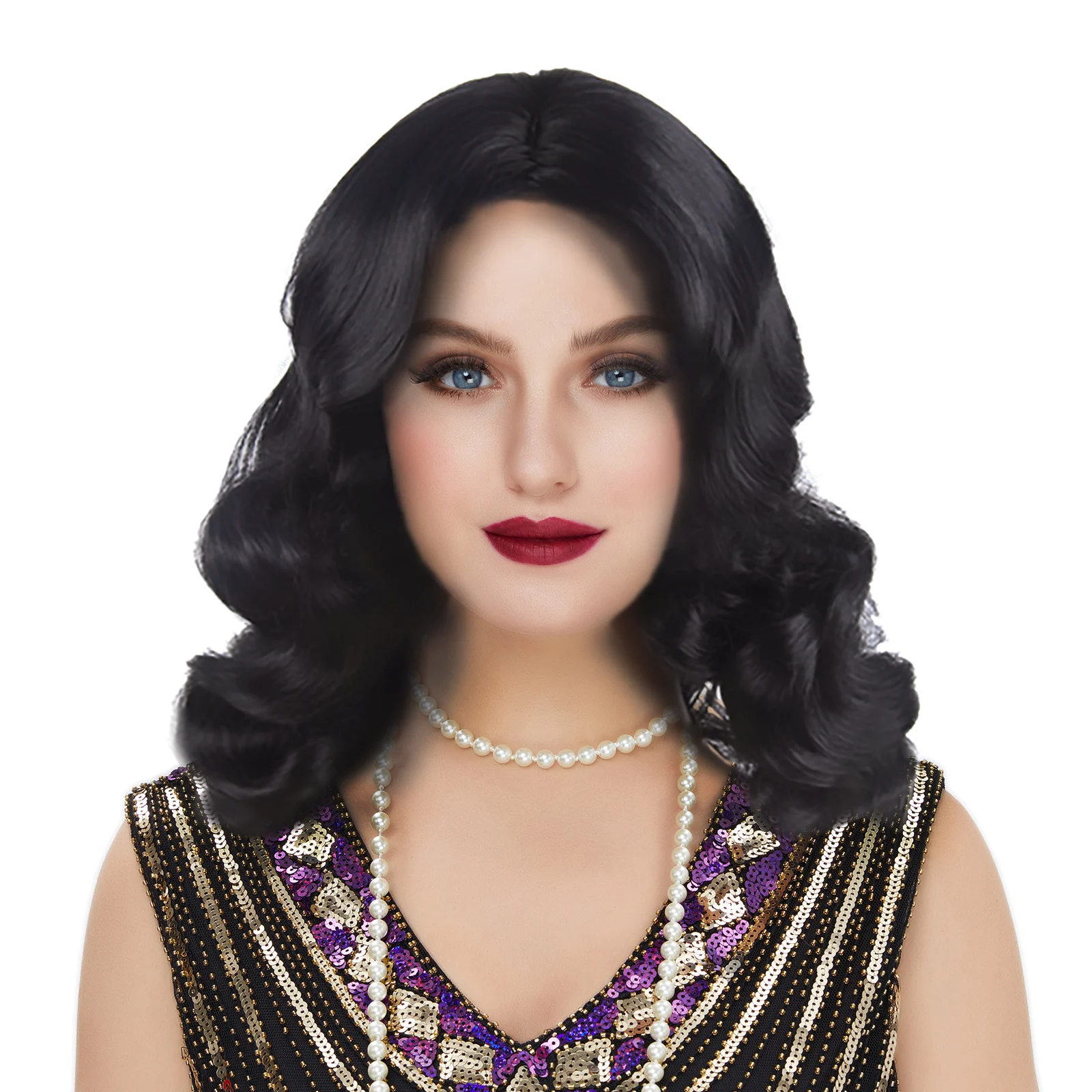 

1950s Chinese Style Wig With Long Side Bang, 24" Long Black Body Wave Natural Looking Synthetic Machine Made Wig For Women