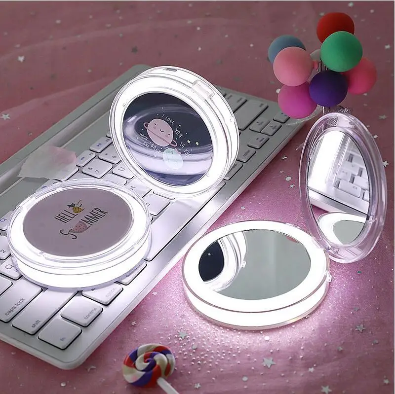 

Cartoon Pattern Double Sided Led Folding Mirror Portable LED Lighted Magnifying Pocket Mirror, Customized color