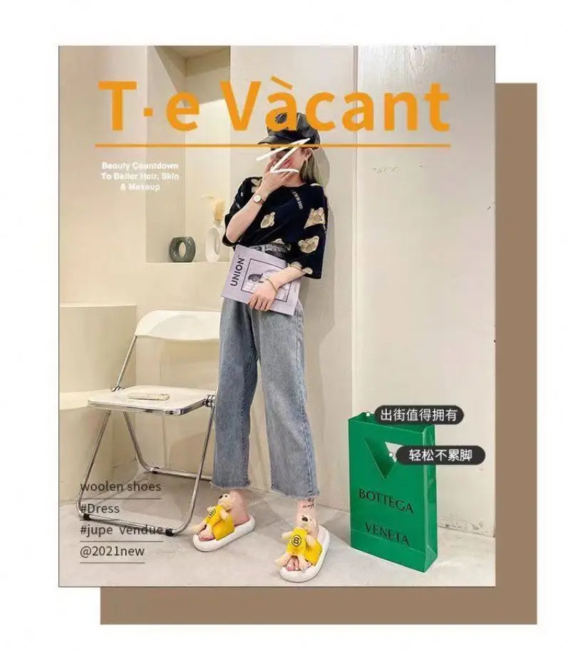 

2021 Summer thick base bread cartoon bear slipper Female Outdoor Home Direct wear slippers casual breathable plus size, Picture colors