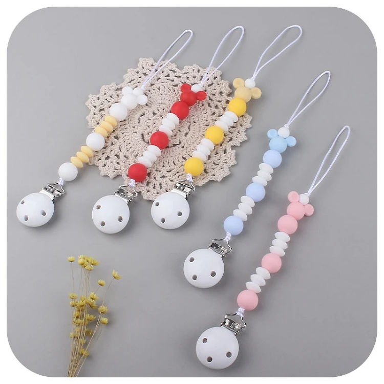 

M1551 Silicone Beads Dummy Holder Clips Baby Pacifier Clip, As photo