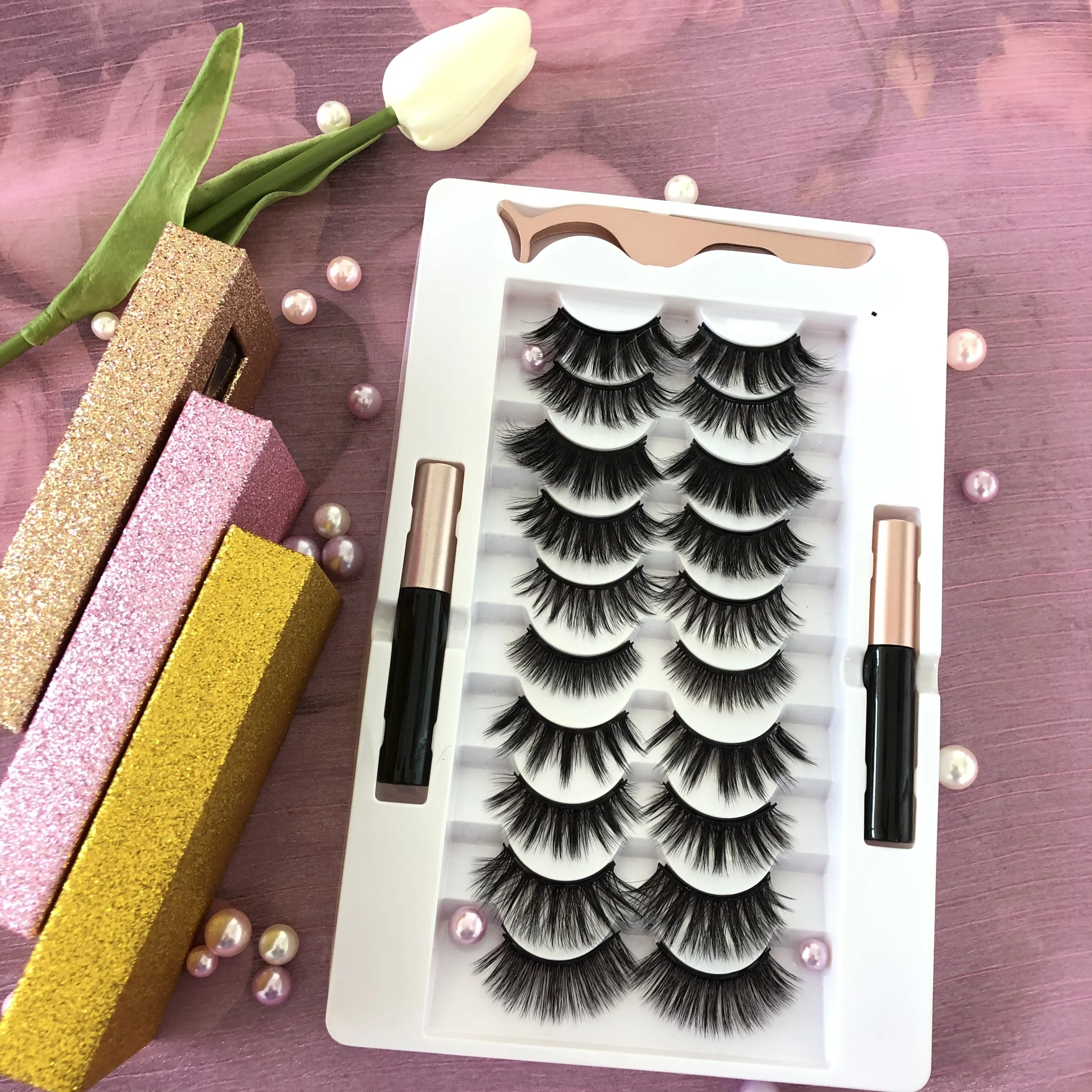 

2020 New Style Extension Magnetic Lasheswholesale Eyelashes Wispy Magnetic Silk Eyelashes Colorful Full Strip Silk Lashes