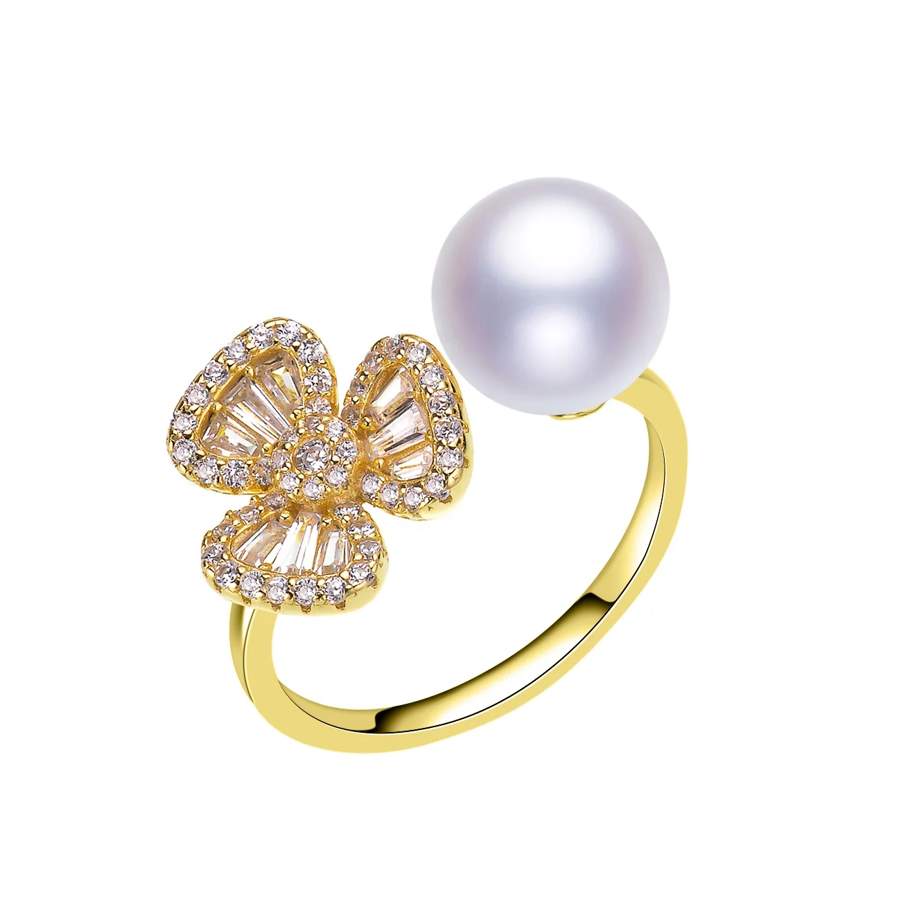 

Cute Cheapest Jewelry Girl Gift 14K Plating S925 Silver Tiny Flower Pearl Ring Best Freshwater Pearls