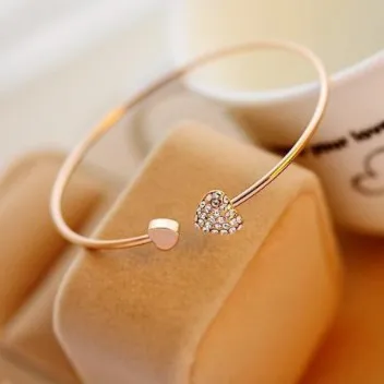 

Hot New Fashion Adjustable Crystal Double Heart Bow Cuff Opening Bracelet Women Jewelry Gift bracelet women