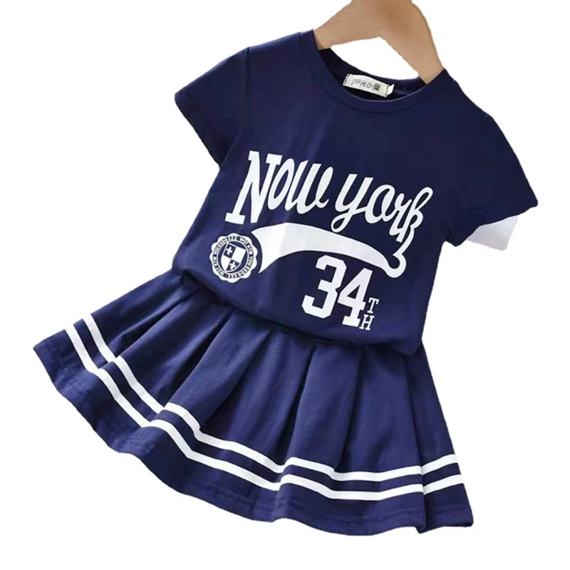 

New branded birthday dress for girl of 7 years old College fashion baby letter printing two-piece set black girl dresses