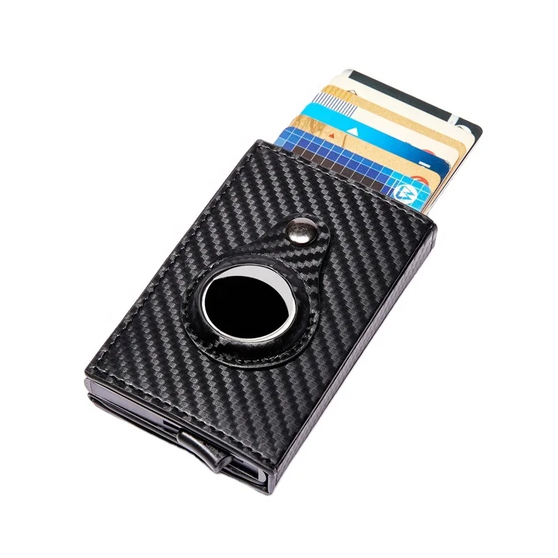 

2022 Newly Customized Brand Carbon Fiber Texture RFID Credit Card Wallet with Built-in Case Holder for AirTag