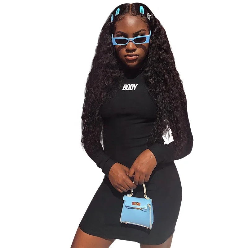 

YD New arrival 2021 summer ladies black fitted pencil mini dress custom logo bodycon knit casual dresses women