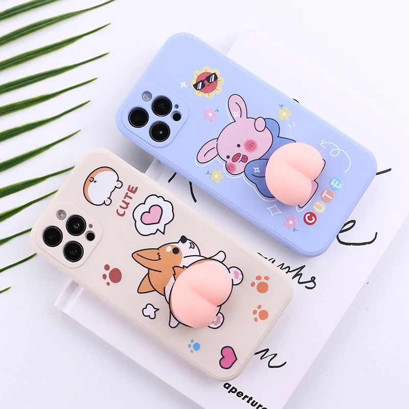 

Decompression Tpu Anime Corgi Butt Mobile Phone Case Cover For Iphone Samsung Oppo Vivo Huawei Xiaomi Back Covers Cute, 2 colors