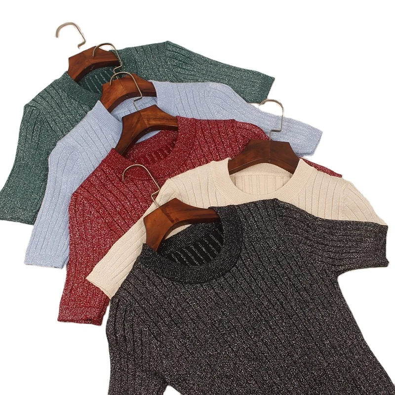 

Spring Summer Knitted Women T Shirt Fashion Luxury Glitter Short Sleeves Tops, Customized color