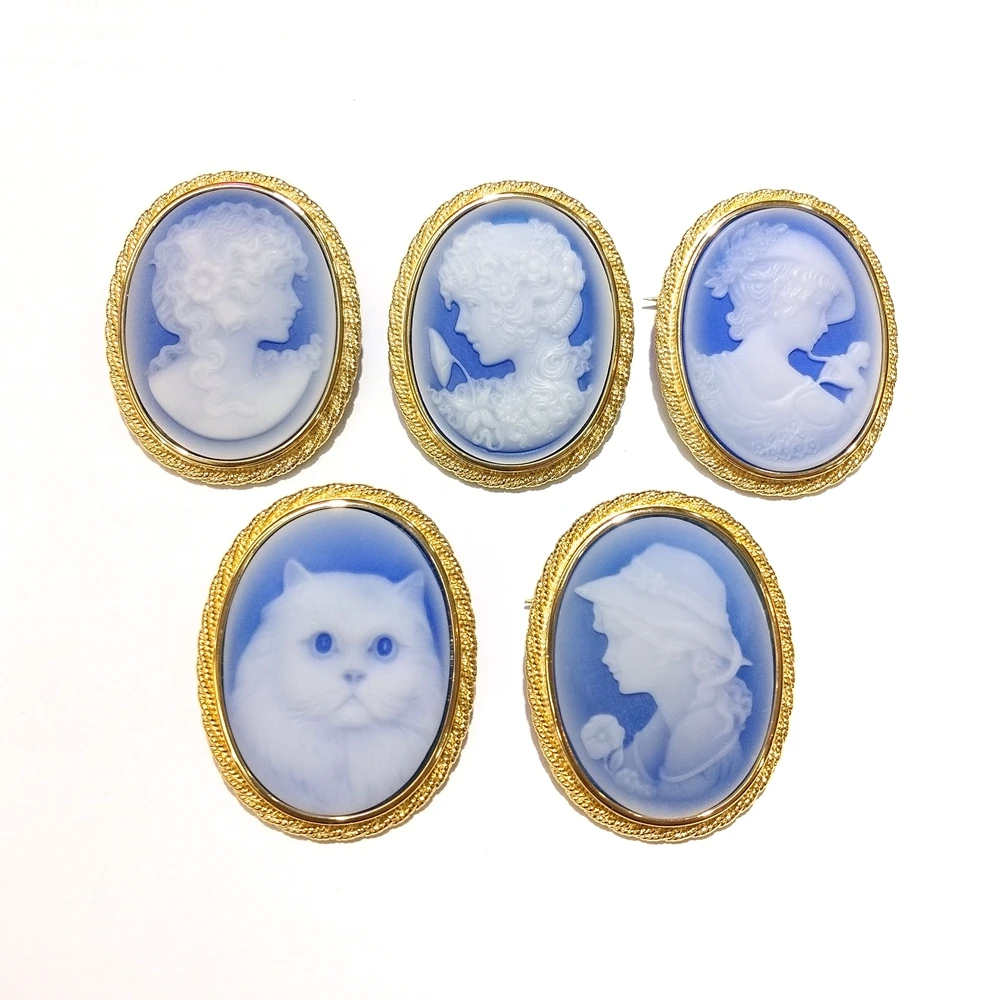 

Wholesale Elegant Agate Cameo Brooch Ladies' Beautiful Latest Stone Jewelry Vintage Beauty Lady Brooches Pin, Multi colors