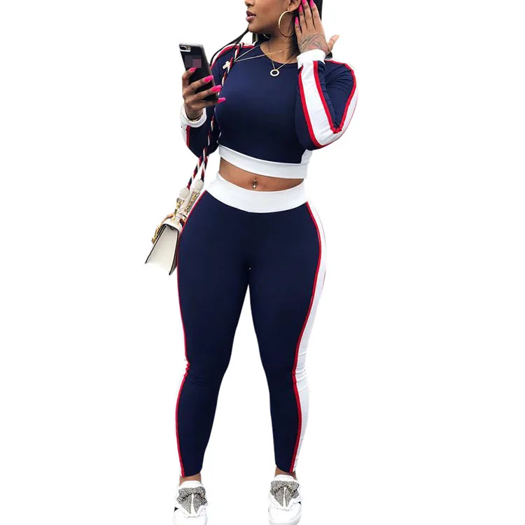 Two piece crop top set jogging wear gym track suit sport tracksuit