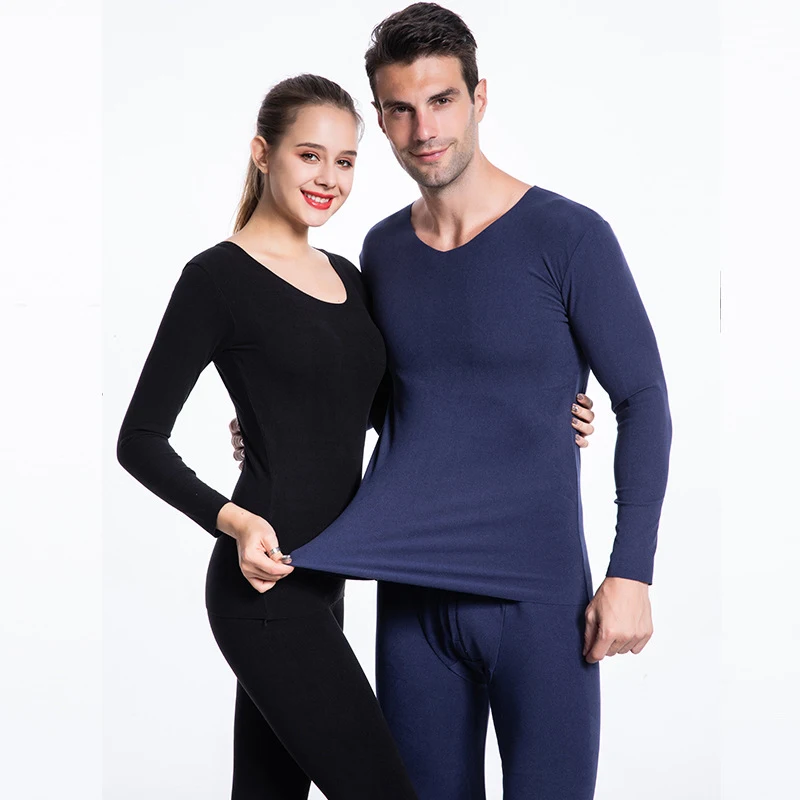 

JULY'S SONG Winter Inner Wear Casual Couples O Neck Long Sleeve Loungewear Seamless Breathable Female Male Thermal Undergarment, Black gray pink purple apricot camel