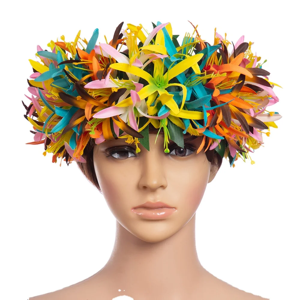 

Wholesale Factory Supplier HK00028-2 4 Colors 64CM Artificial Silk Spider Lily Headband Haku Hawaii Dance Party Hula Girl Wear, Multi colors
