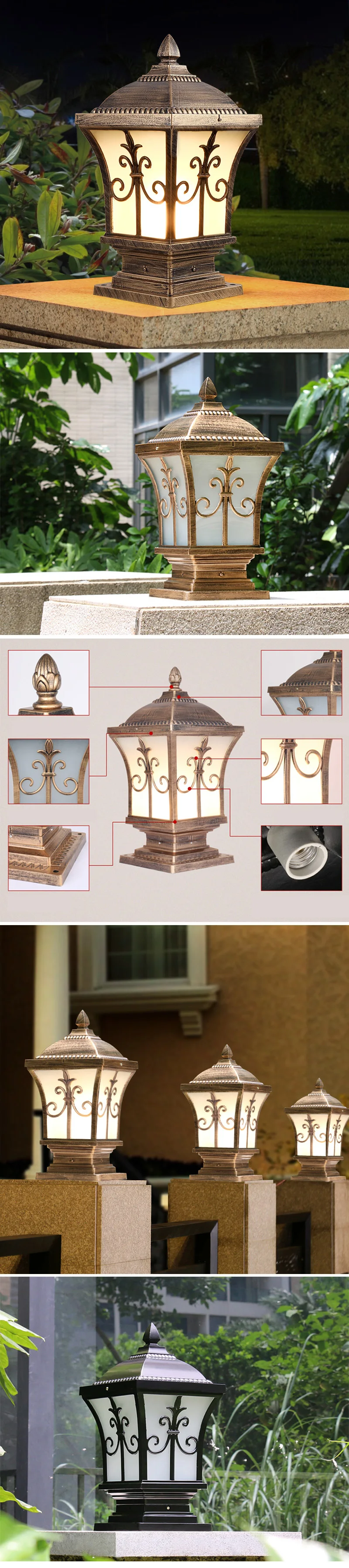The New American European style brass LED Outdoor copper lamp Glass lamp Garden column light Pillar light Villa garden Gate post