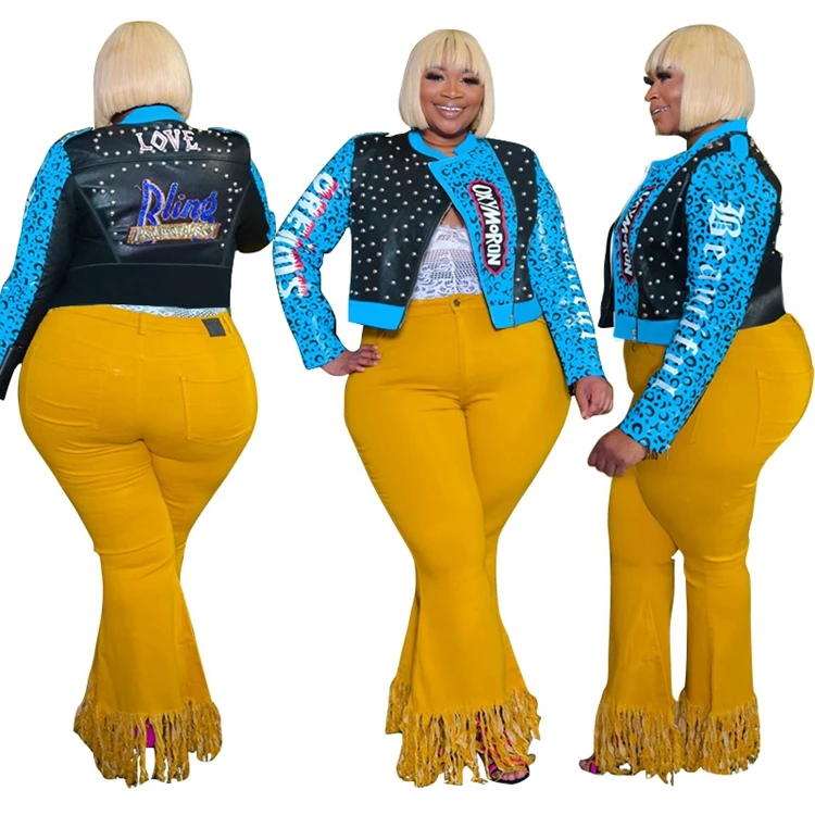 

2021 new arrival trending stylish big size letter printed rivet streetwear jacket, Picture show